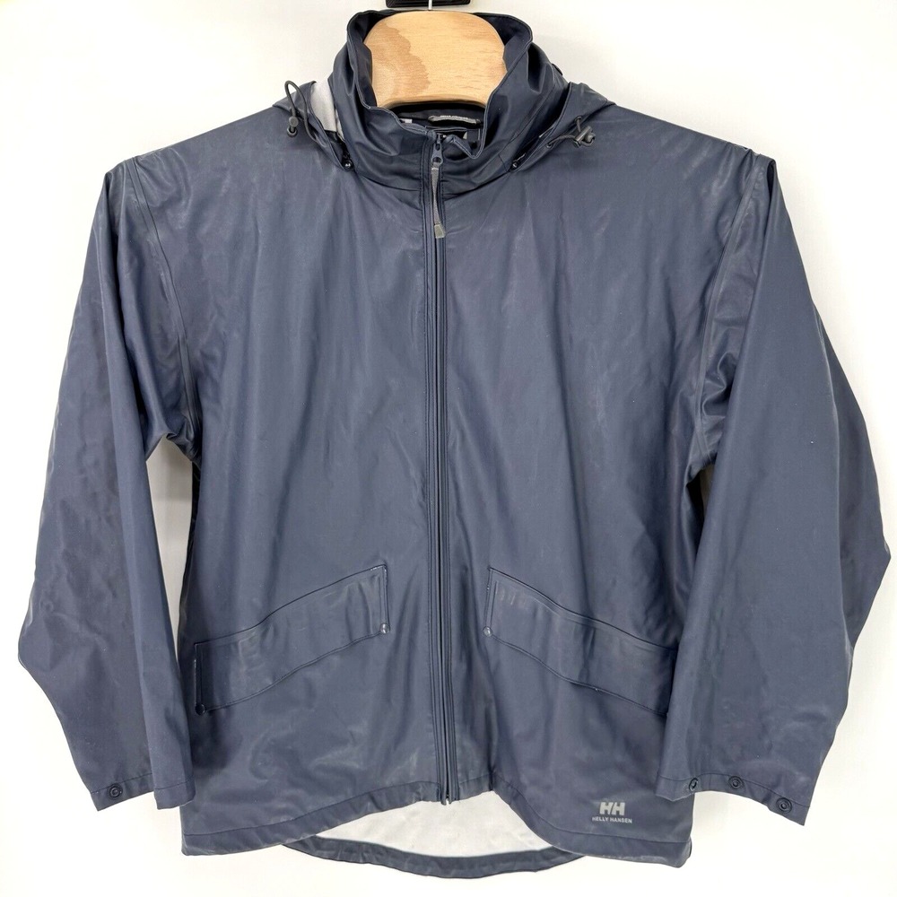Helly Hansen Men's Packable Hood‎ Full Zip Rain Jacket Navy Blue Medium